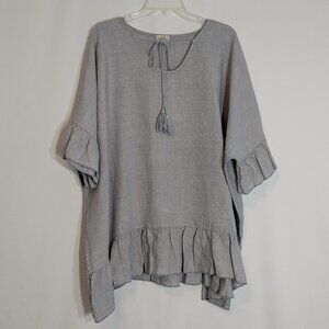 JS MILLENIUM Gray Chambray Linen OVERSIZED Short Sleeve Pullover Top; Size 2XL